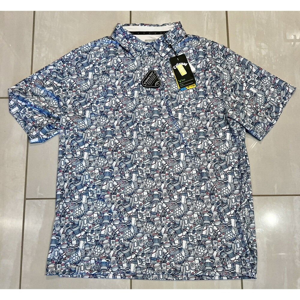 New Callaway Golf Short Sleeve Essential Drink Polo Bright White Large Coffee